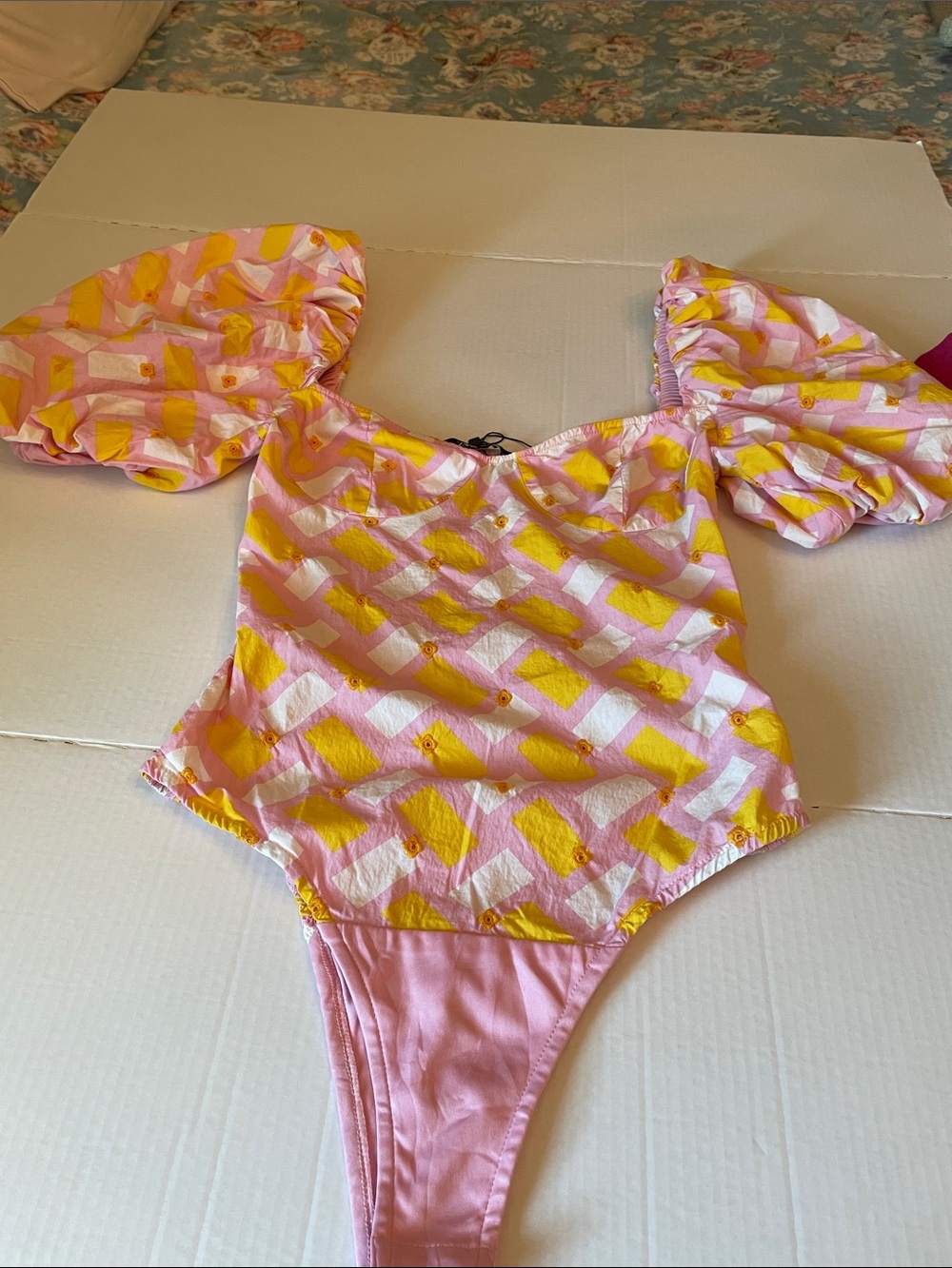 Zara Pink, Yellow & White Geometric Bodysuit